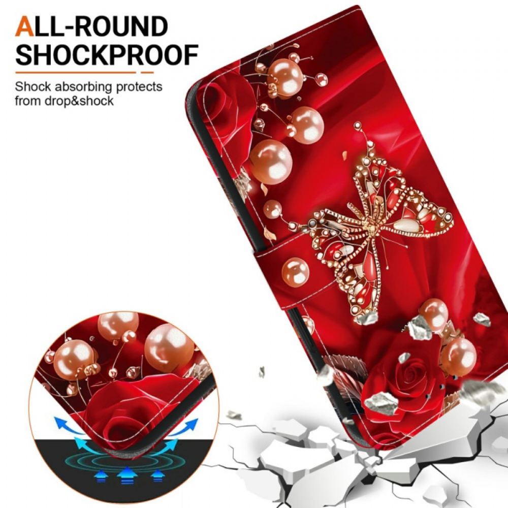 Kožený Kryt Na Xiaomi Redmi Note 15 Pro 5g Perleťově Růžový Motýl