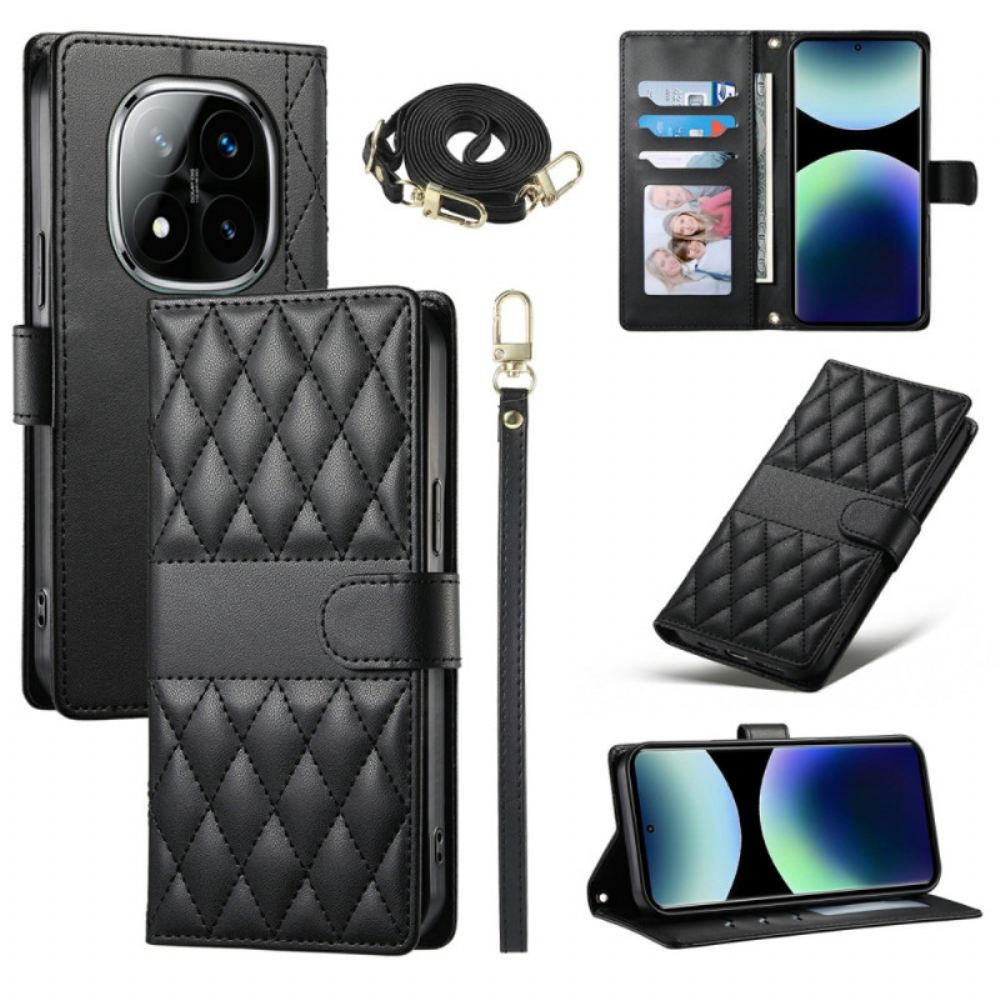 Kožený Kryt Na Xiaomi Redmi Note 15 Pro 5g Prošívané S Popruhy