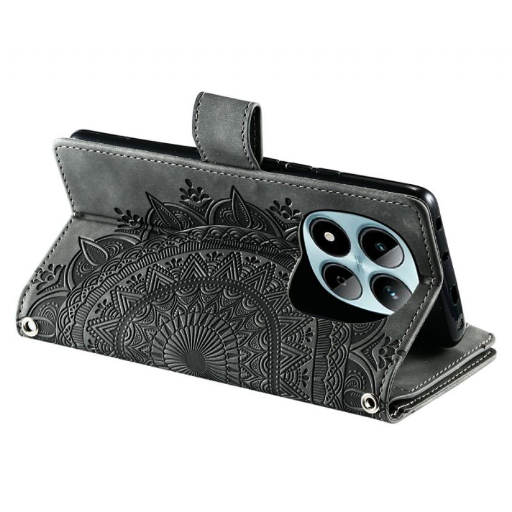 Kožený Kryt Na Xiaomi Redmi Note 15 Pro 5g Semišová Peněženka S Květem Mandaly