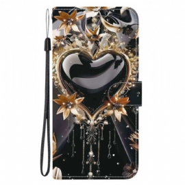 Kožený Kryt Na Xiaomi Redmi Note 15 Pro 5g Černé A Zlaté Srdce