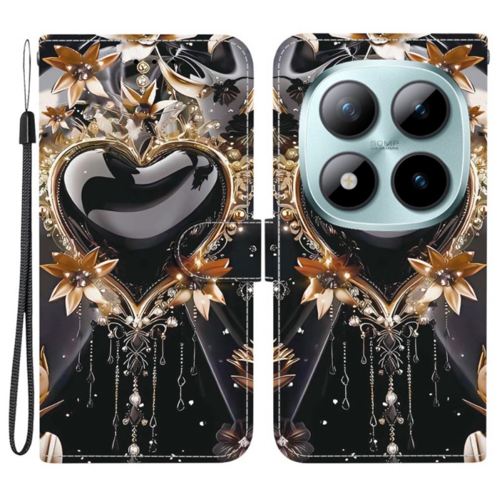 Kožený Kryt Na Xiaomi Redmi Note 15 Pro 5g Černé A Zlaté Srdce