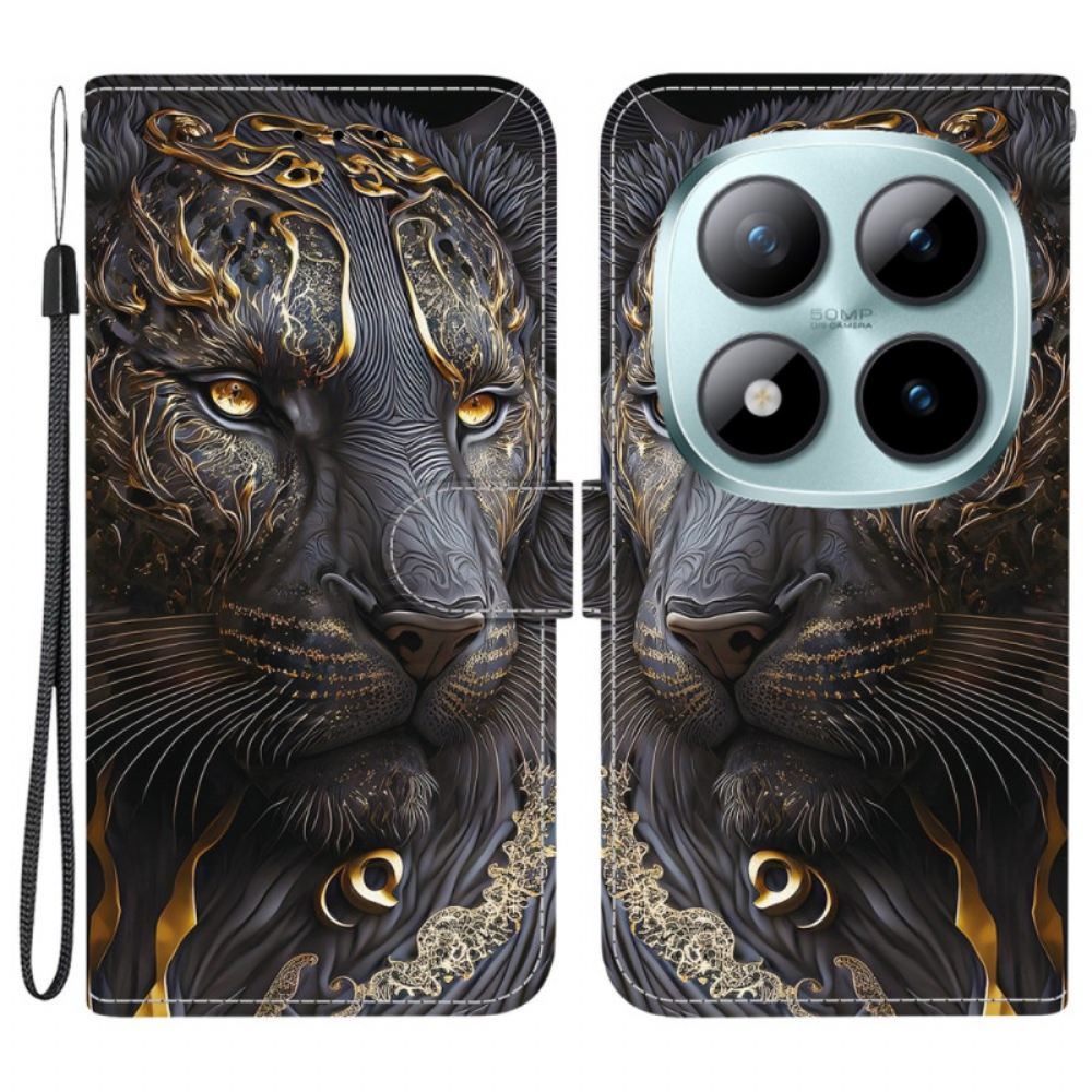 Kožený Kryt Na Xiaomi Redmi Note 15 Pro 5g Černozlatý Lev