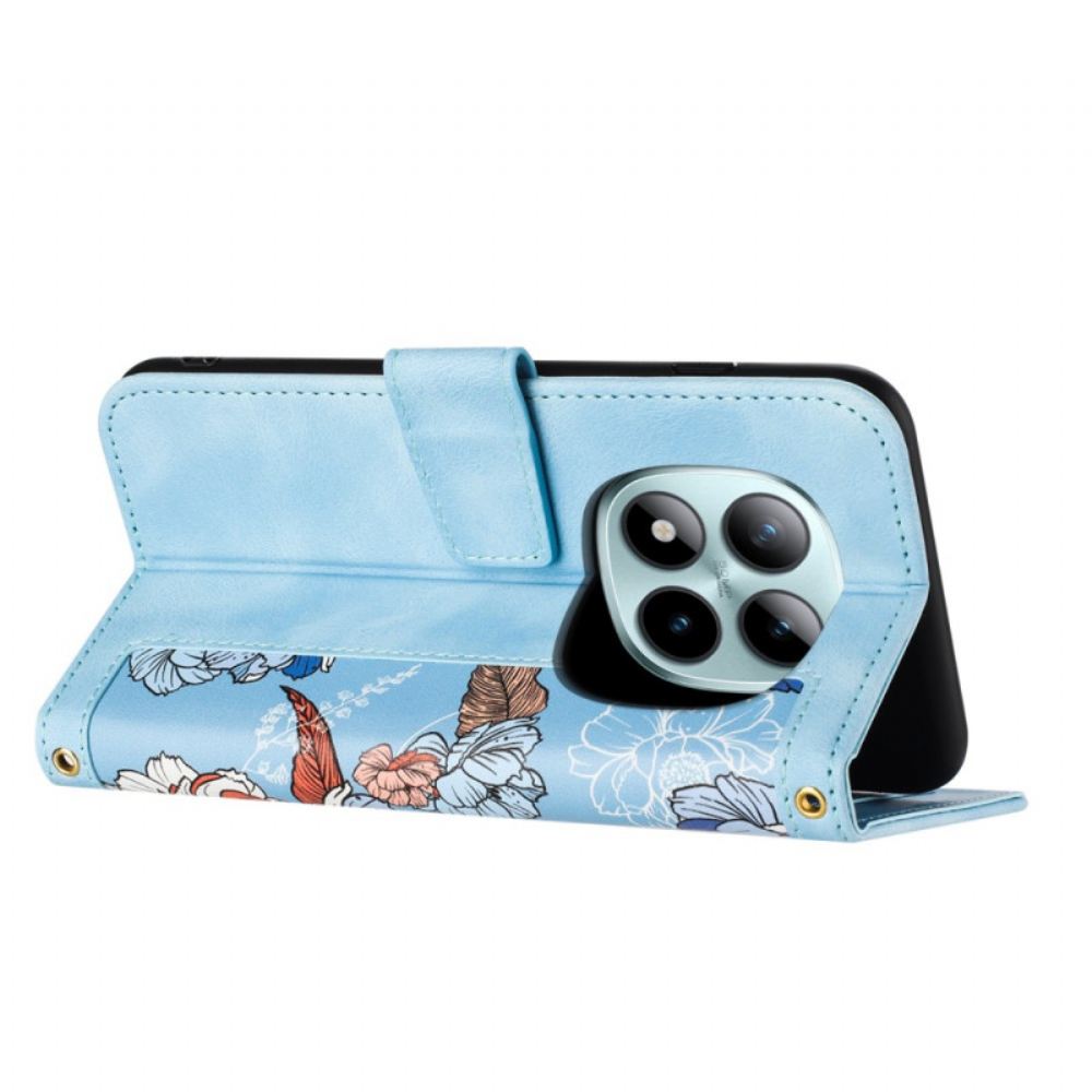 Kožený Kryt Xiaomi Redmi Note 15 Pro 5g Květinový Vzor S Páskem