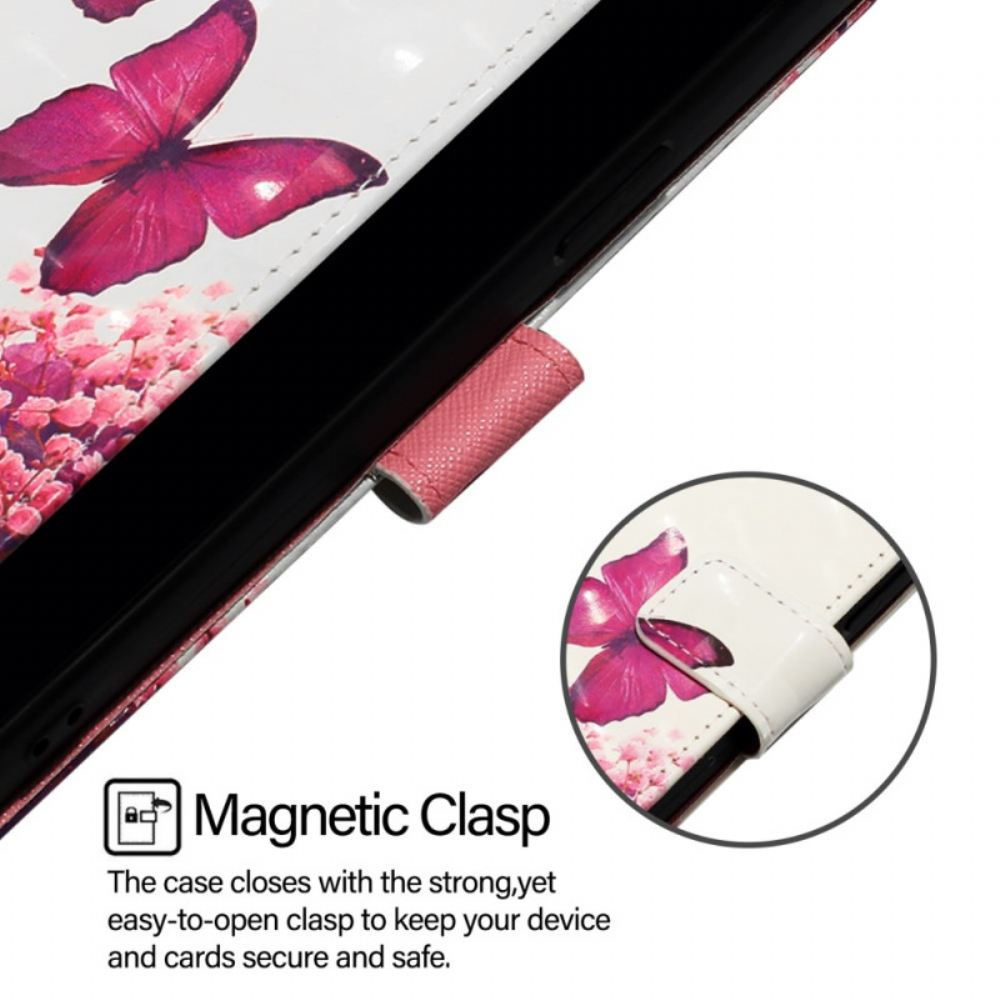 Kožený Kryt Xiaomi Redmi Note 15 Pro 5g Růžoví Motýli