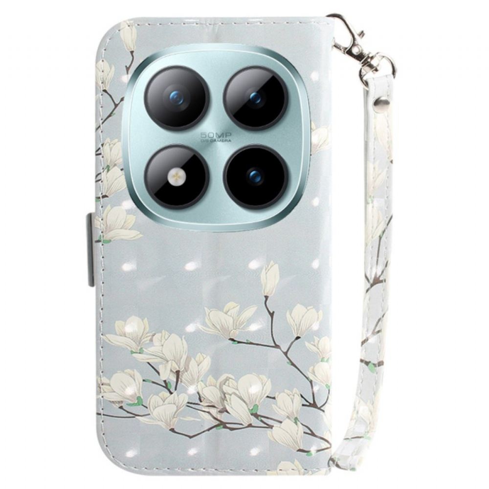 Peněženková Pouzdra Xiaomi Redmi Note 15 Pro 5g Bílé Magnólie S Ramínky