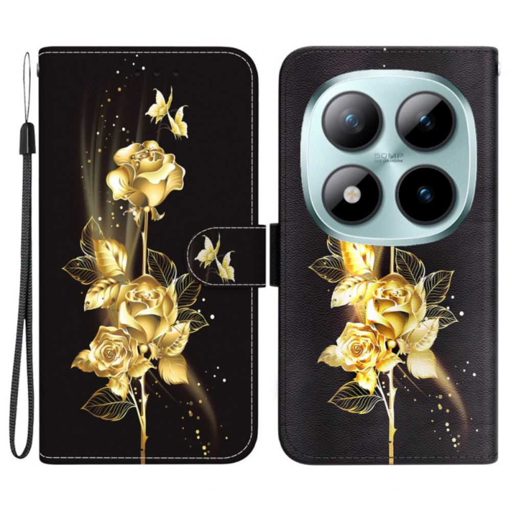 Peněženková Pouzdra Xiaomi Redmi Note 15 Pro 5g Zlatý Motýl A Růže