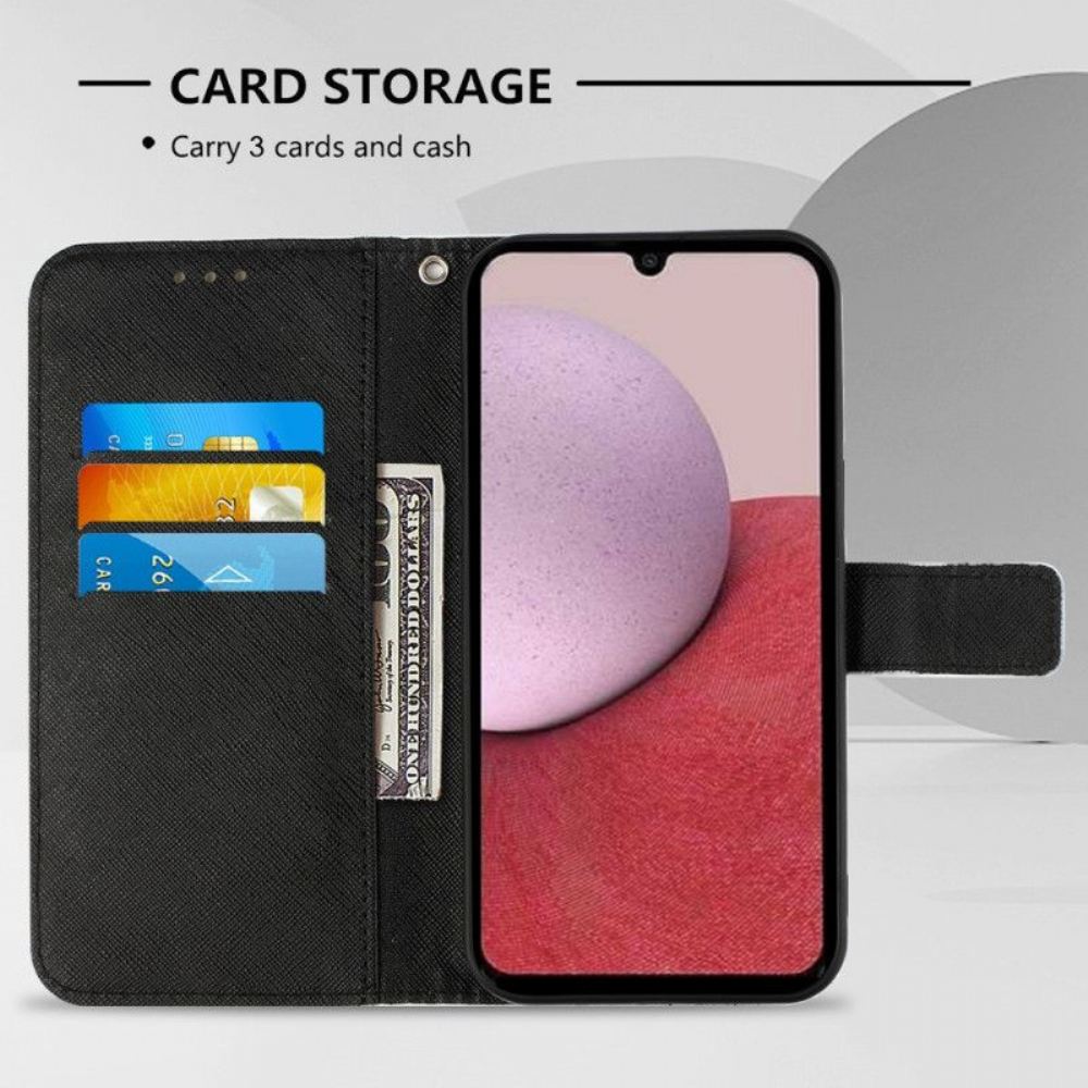 Flipové Pouzdro Na Samsung Galaxy A14 / A14 5G Na Lana Lebka S Popruhem