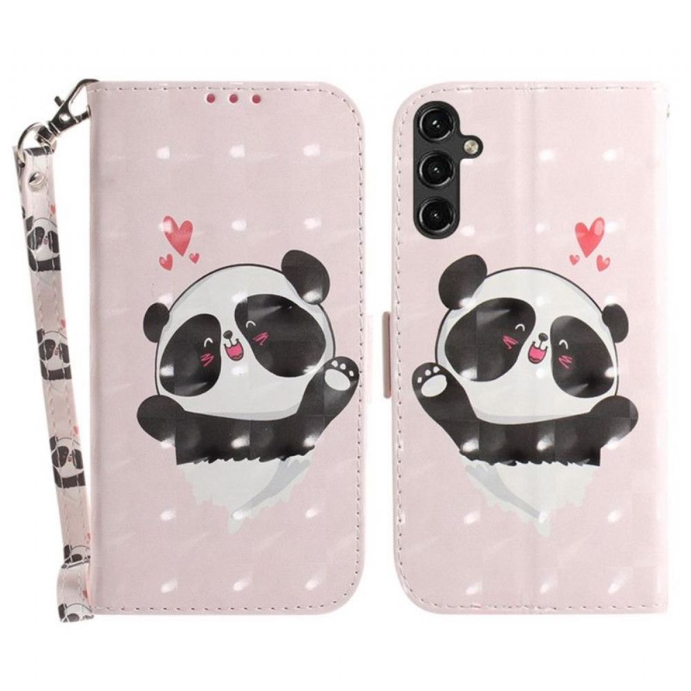 Flipové Pouzdro Na Samsung Galaxy A14 / A14 5G Na Lana Panda Love With Lanyard