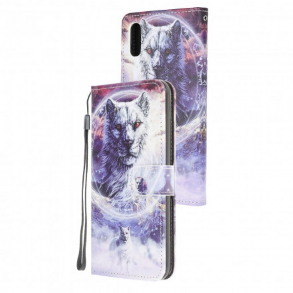 Flipové Pouzdro Na Samsung Galaxy XCover 5 Vlk V Zimě S Lanyardem