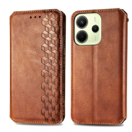 Kožené Pouzdro Folio Xiaomi Redmi Note 14 4g Efekt Vintage Kůže S Diamantovým Vzorem