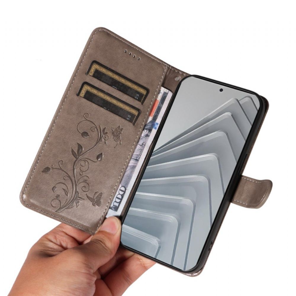 Kožený Kryt Na Xiaomi Redmi Note 14 4g Květinové Vzory