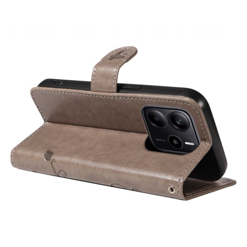 Kožený Kryt Na Xiaomi Redmi Note 14 4g Květinové Vzory