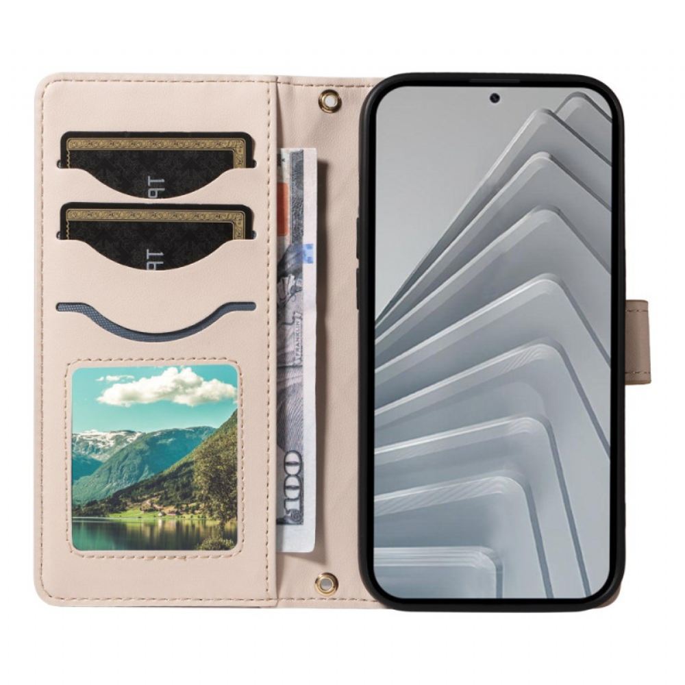 Kožený Kryt Na Xiaomi Redmi Note 14 4g Prošívaná S Popruhem A Ramenním Popruhem