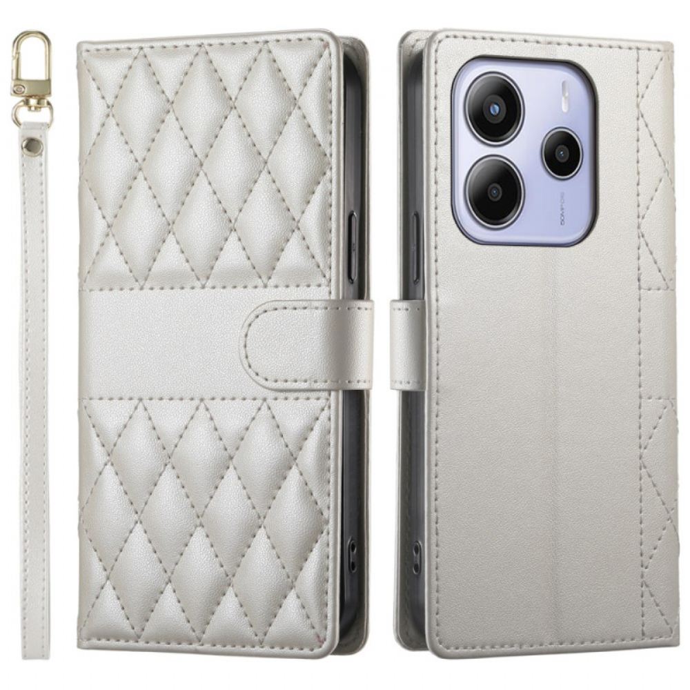 Kožený Kryt Na Xiaomi Redmi Note 14 4g Prošívané S Popruhem A Ramenním Popruhem