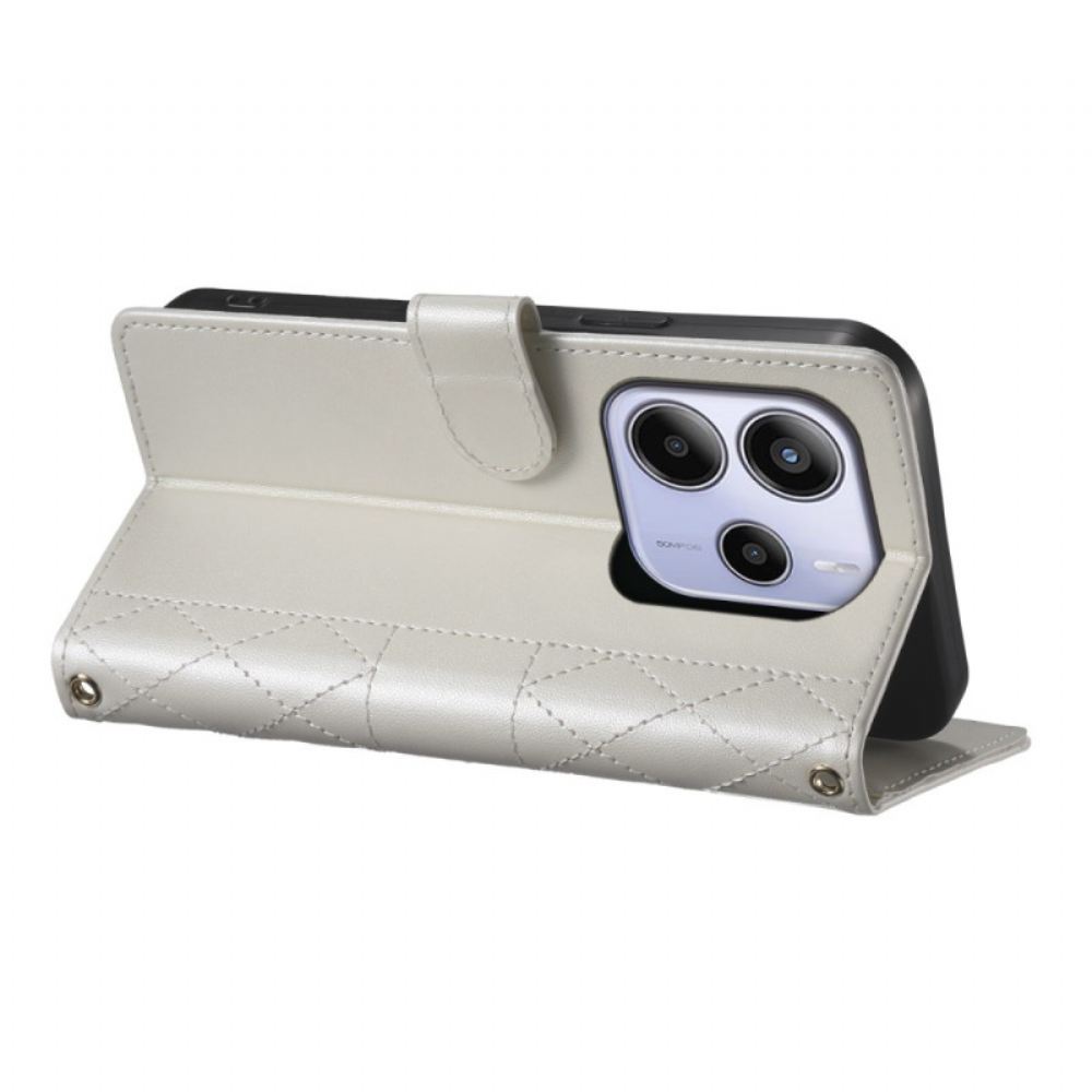 Kožený Kryt Na Xiaomi Redmi Note 14 4g Prošívané S Popruhem A Ramenním Popruhem