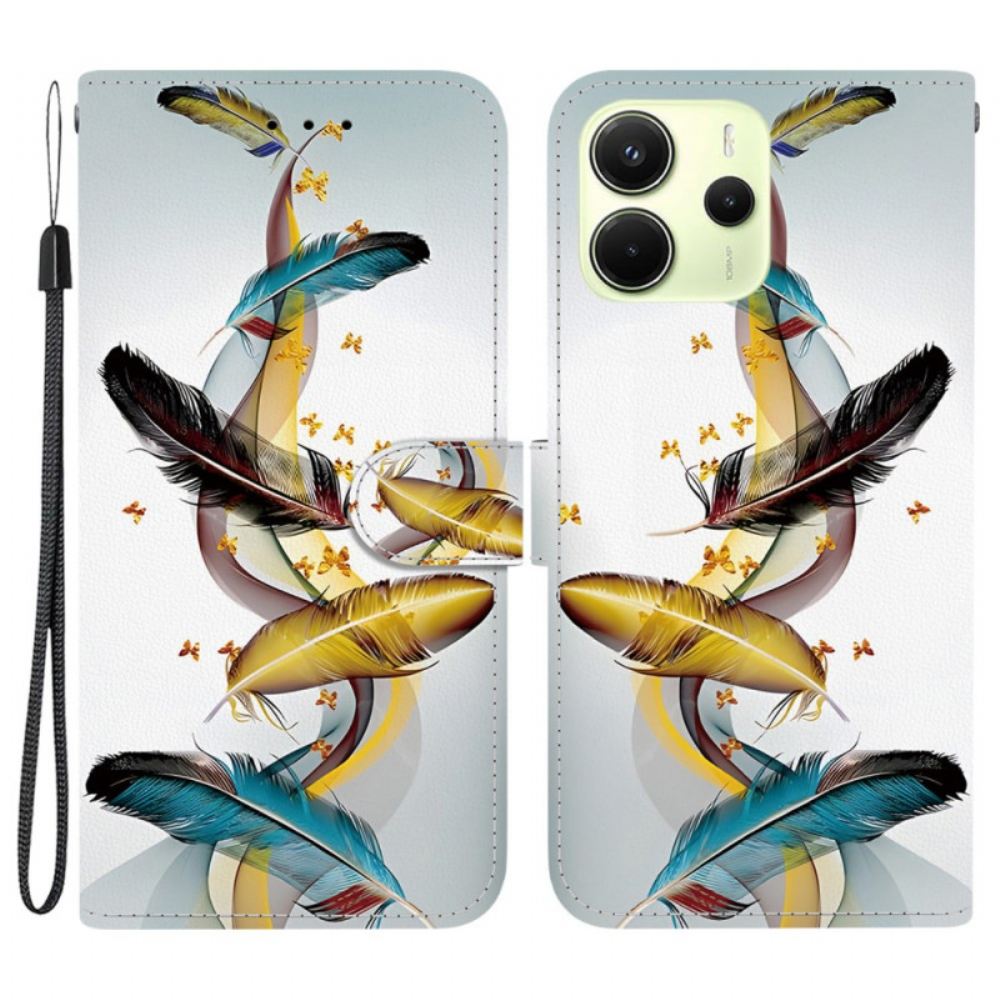 Kožený Kryt Xiaomi Redmi Note 14 4g Barevné Peří