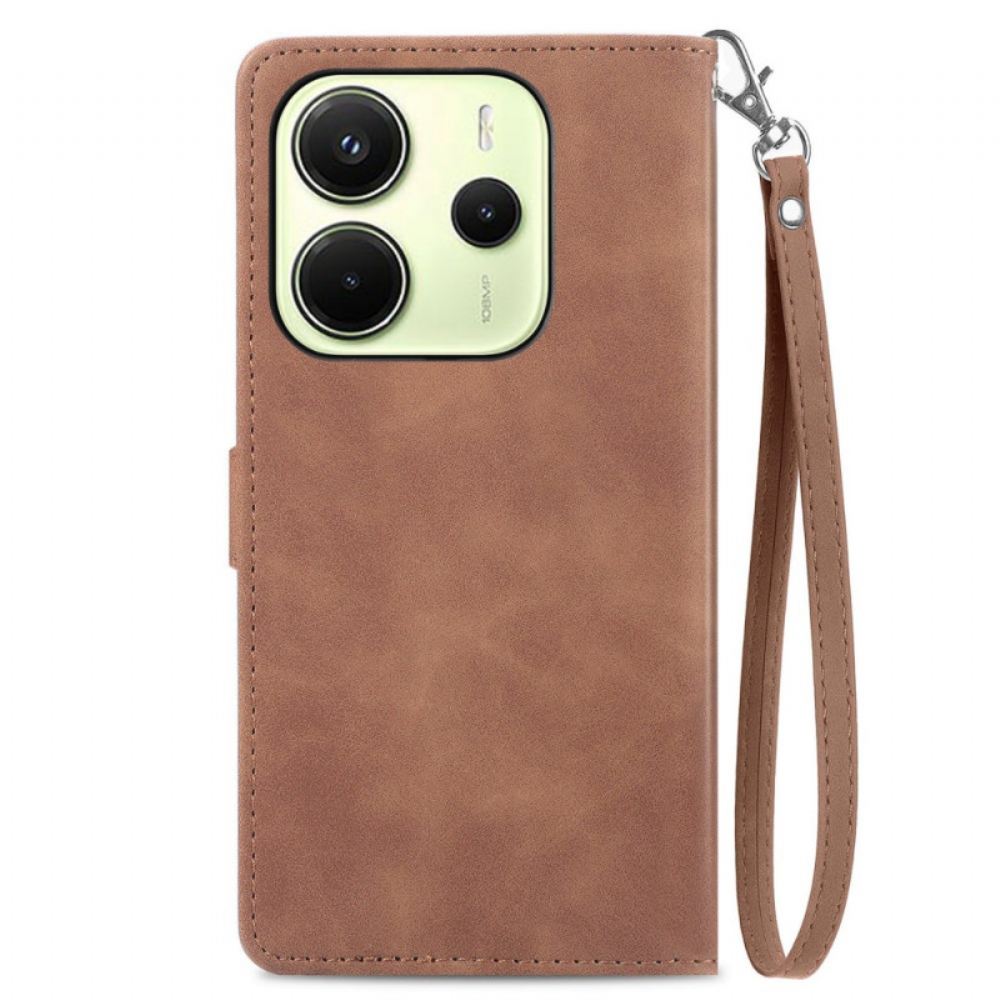 Kožený Kryt Xiaomi Redmi Note 14 4g Krajková Peněženka Se Zipem