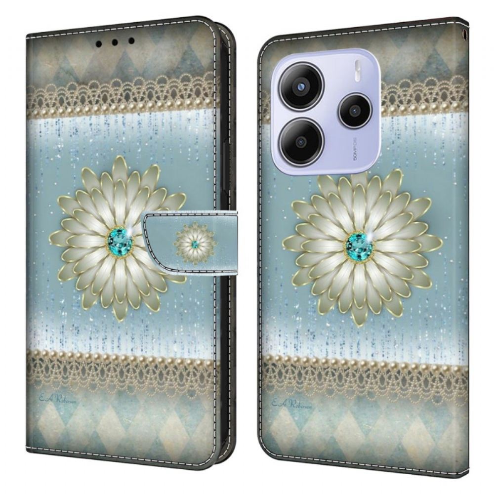 Kožený Kryt Xiaomi Redmi Note 14 4g Květina A Modrý Diamant