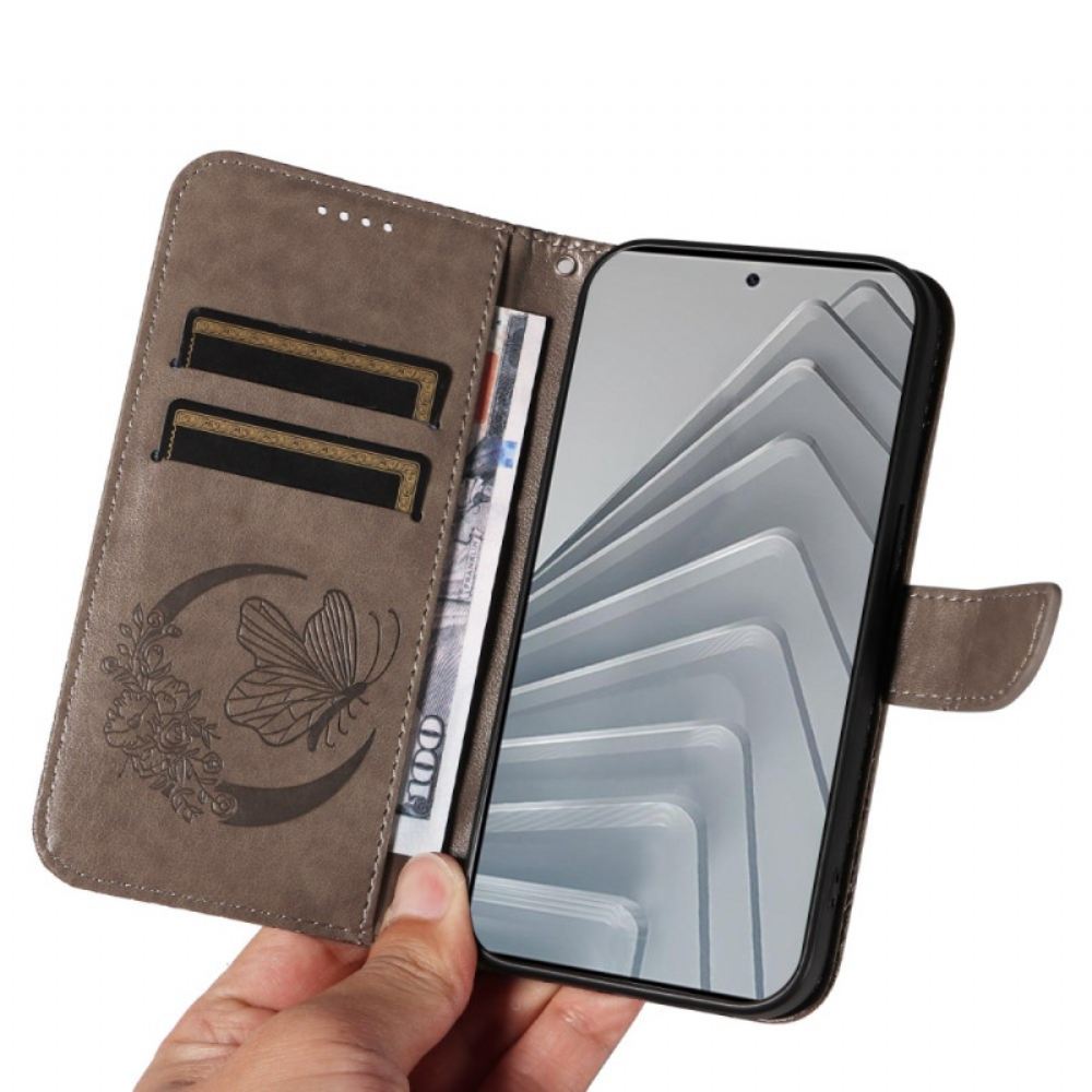 Kožený Kryt Xiaomi Redmi Note 14 4g Motýlí Potisk
