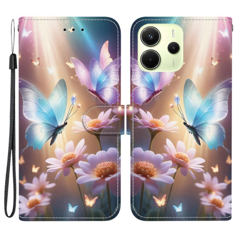 Kožený Kryt Xiaomi Redmi Note 14 4g Motýli Ve Světle