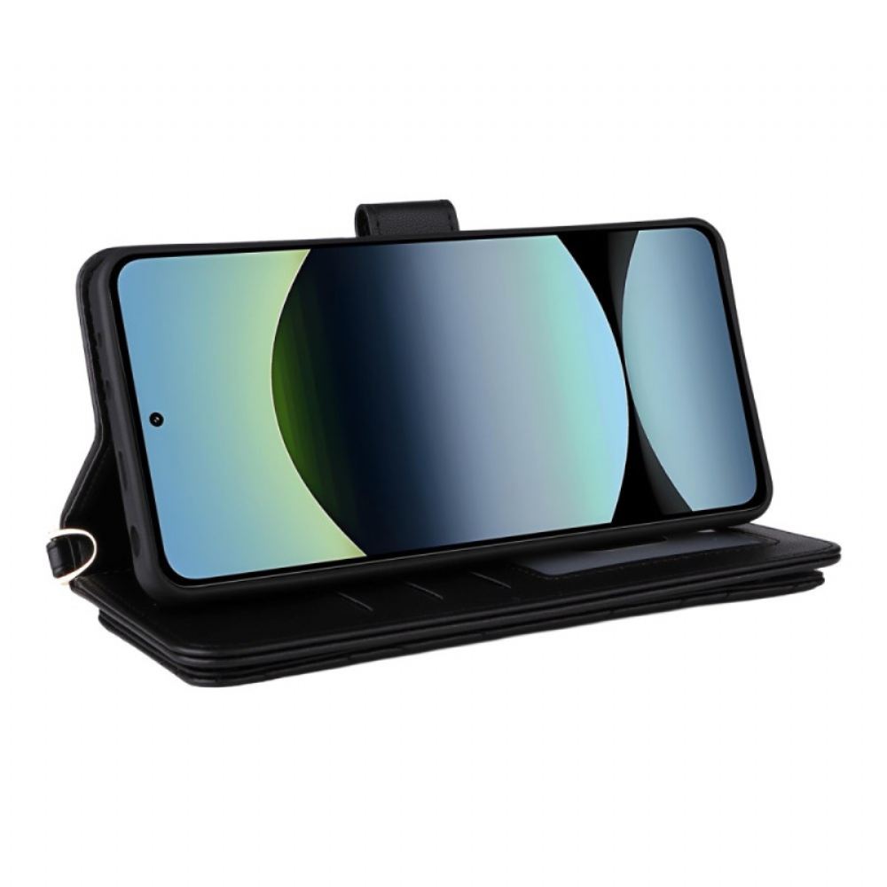 Kožený Kryt Xiaomi Redmi Note 14 4g Prémiová Peněženka S Páskem A Ramenním Popruhem