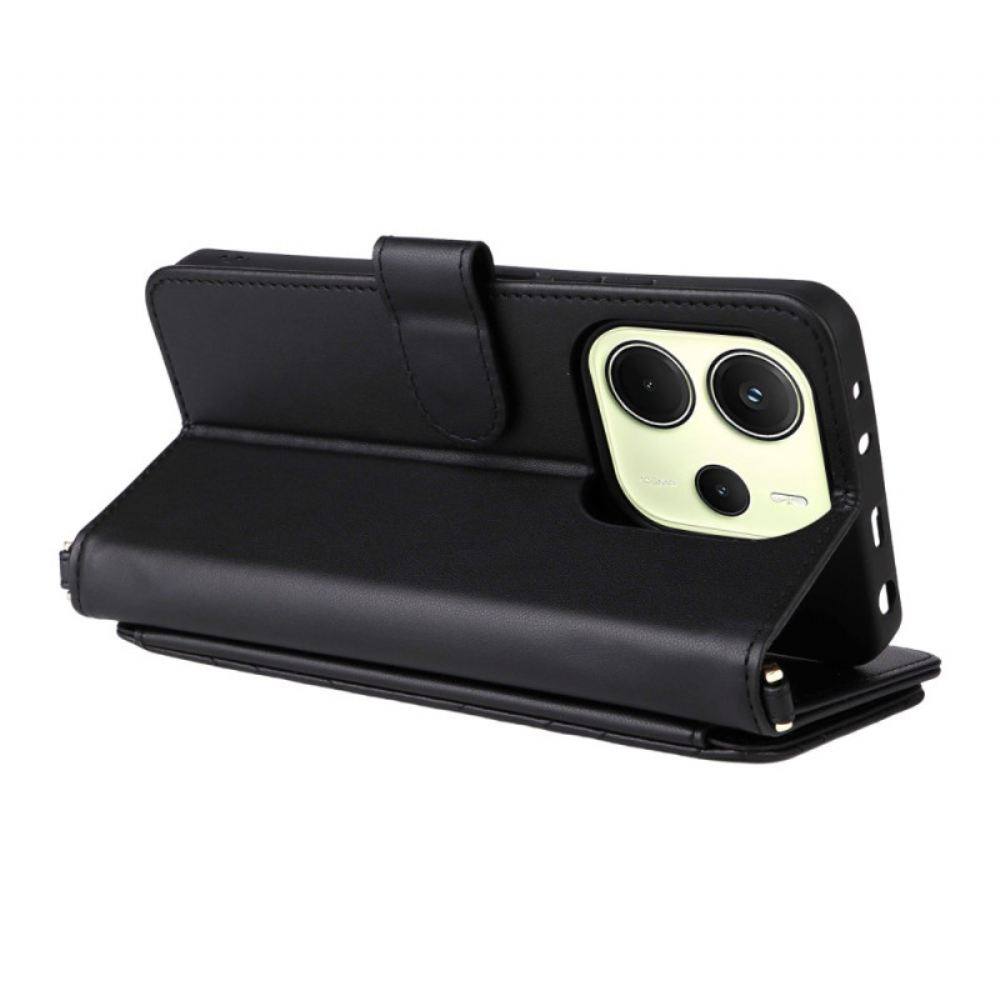 Kožený Kryt Xiaomi Redmi Note 14 4g Prémiová Peněženka S Páskem A Ramenním Popruhem