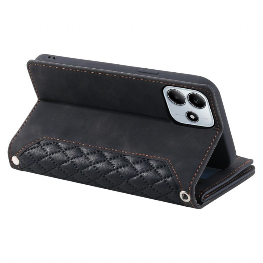 Kožený Kryt Xiaomi Redmi Note 14 4g Prošívané Peněženka