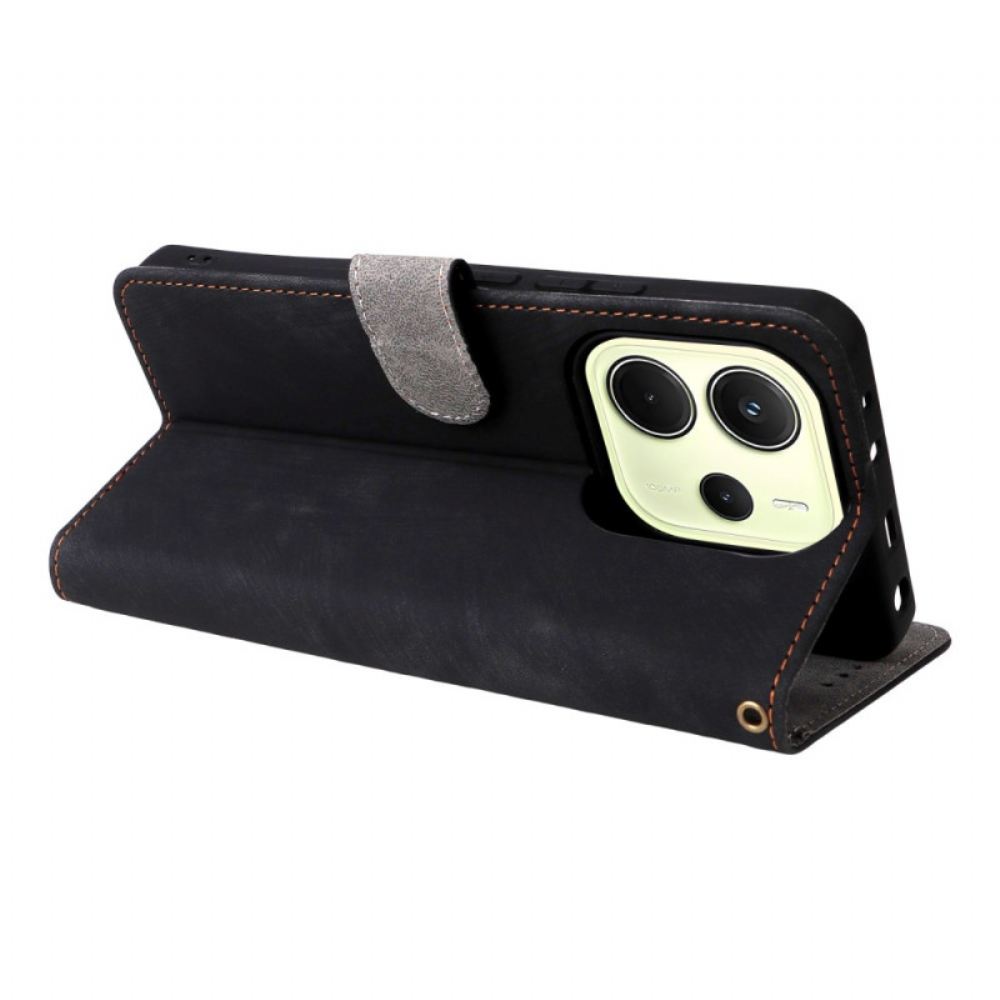 Kožený Kryt Xiaomi Redmi Note 14 4g Rfid Ochrana Semišový Efekt S Popruhem