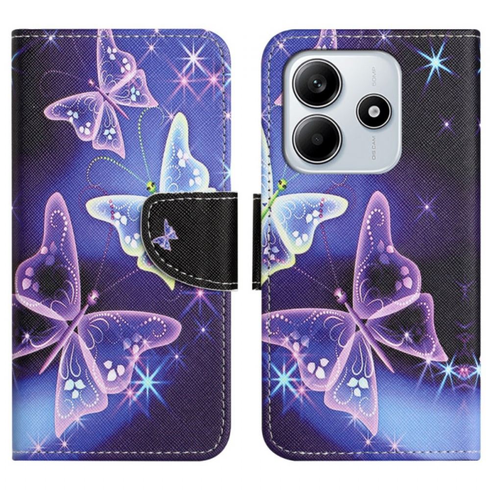 Kožený Kryt Xiaomi Redmi Note 14 4g Třpytivé Motýly