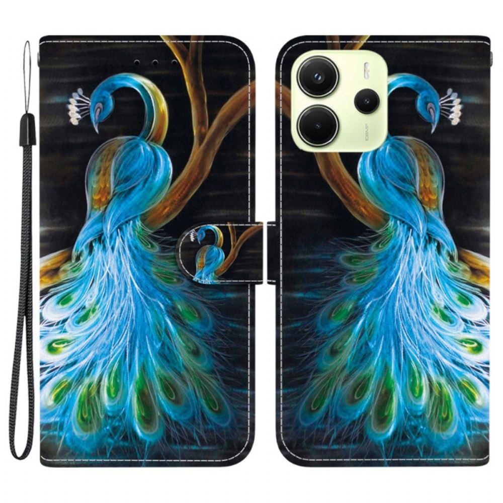 Kožený Kryt Xiaomi Redmi Note 14 4g Vzor Pávů
