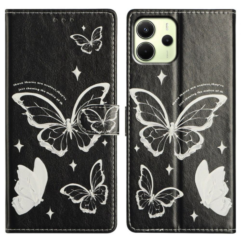 Kožený Kryt Xiaomi Redmi Note 14 4g Černobílí Motýli