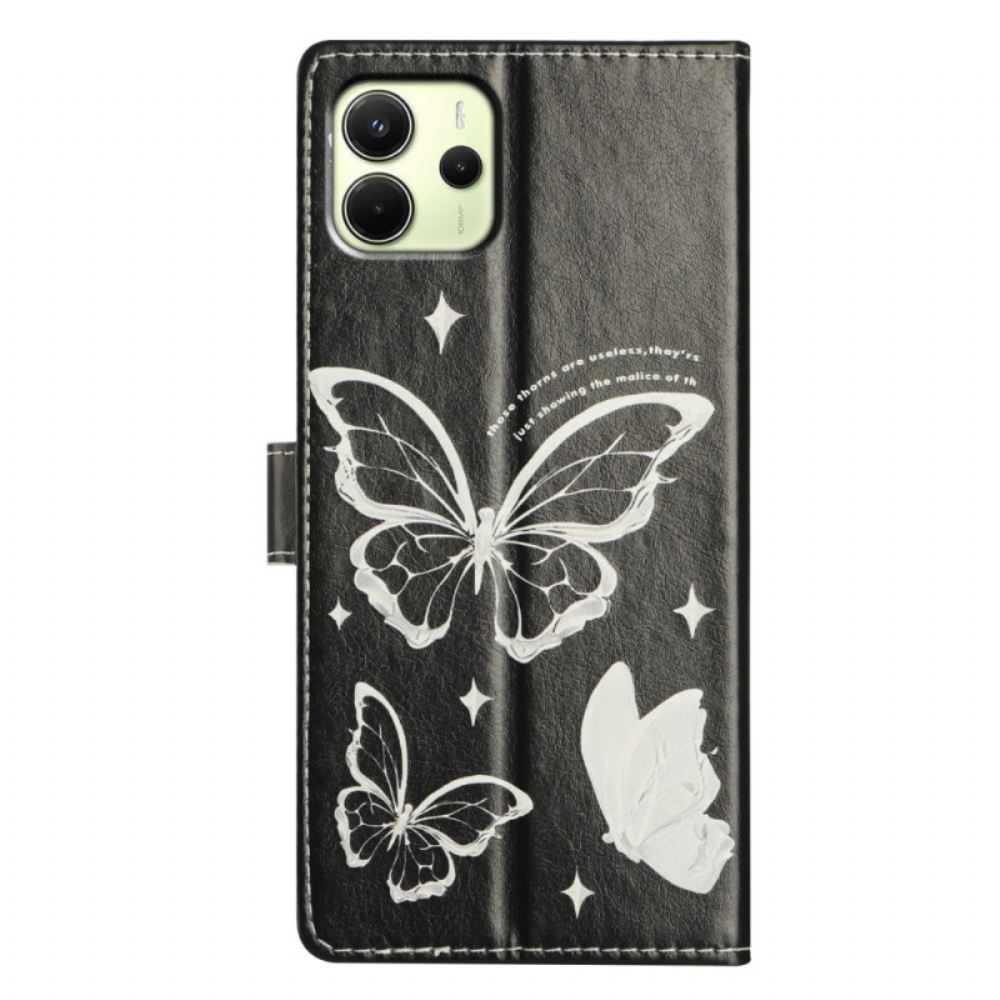 Kožený Kryt Xiaomi Redmi Note 14 4g Černobílí Motýli