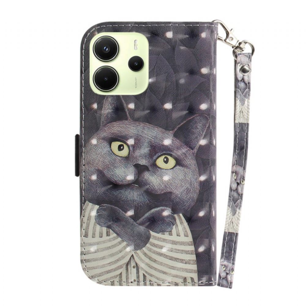 Kožený Kryt Xiaomi Redmi Note 14 4g Šedá Kočka S Páskem
