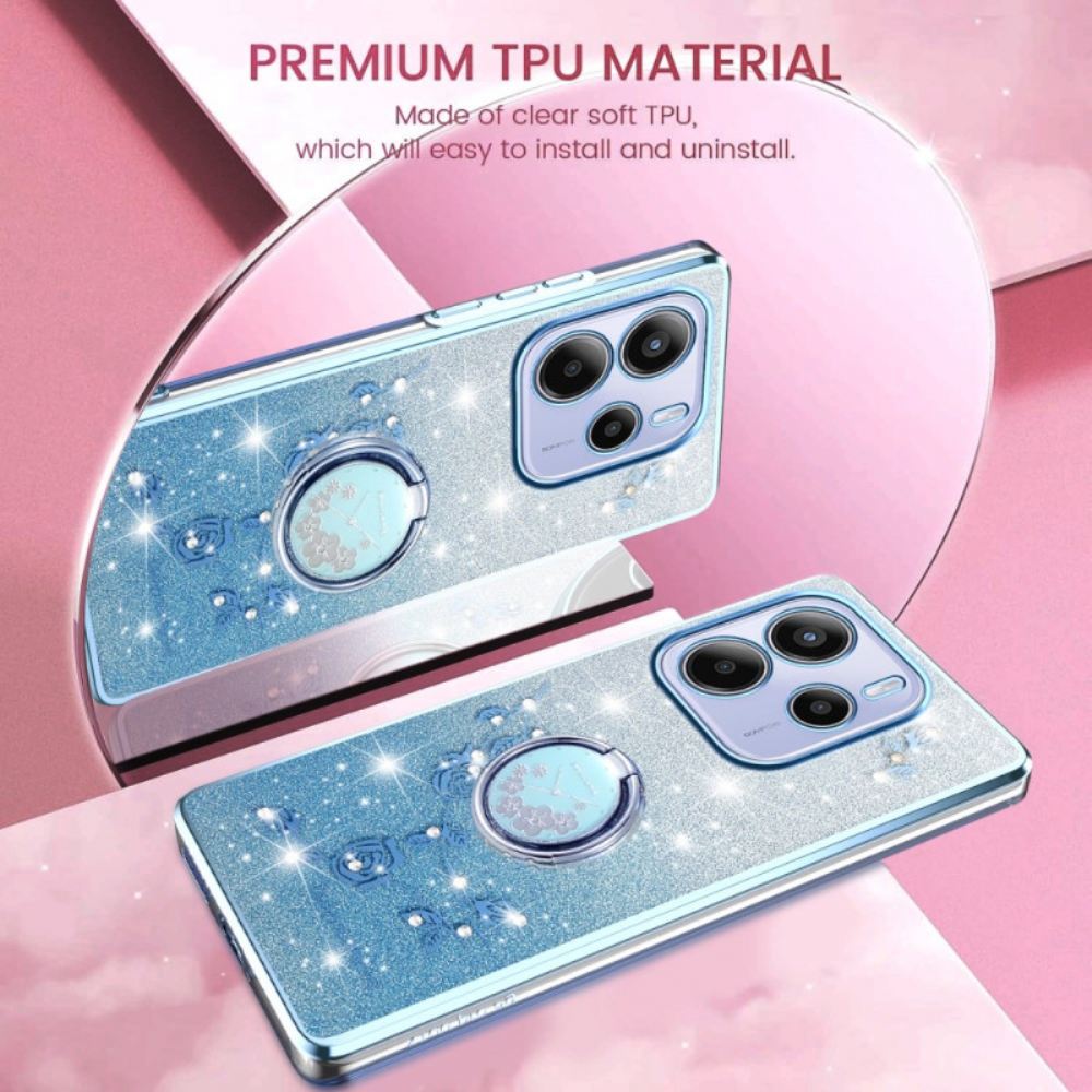 Kryt Xiaomi Redmi Note 14 4g Kryty Na Mobil Držák Na Prsten S Kamínky A Květinami