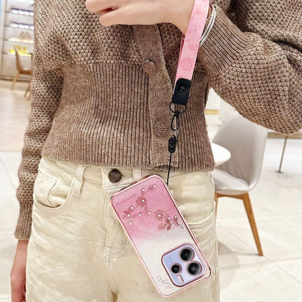 Kryt Xiaomi Redmi Note 14 4g Kryty Na Mobil Kamínky A Květiny Se Šňůrkou Na Krk