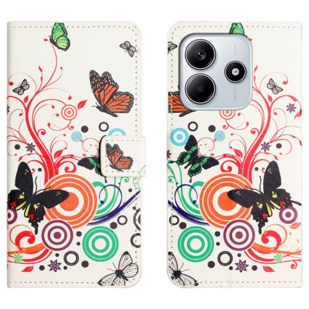 Peněženková Pouzdra Xiaomi Redmi Note 14 4g Kryty Na Mobil Motýli Na Bílém Pozadí