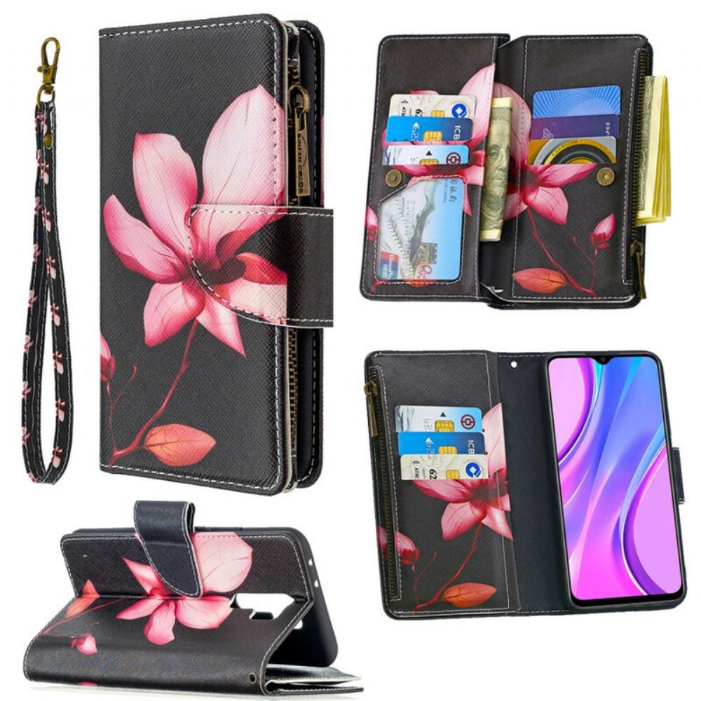 Flipové Pouzdro Na Xiaomi Redmi 9 Květinová Kapsa Na Zip