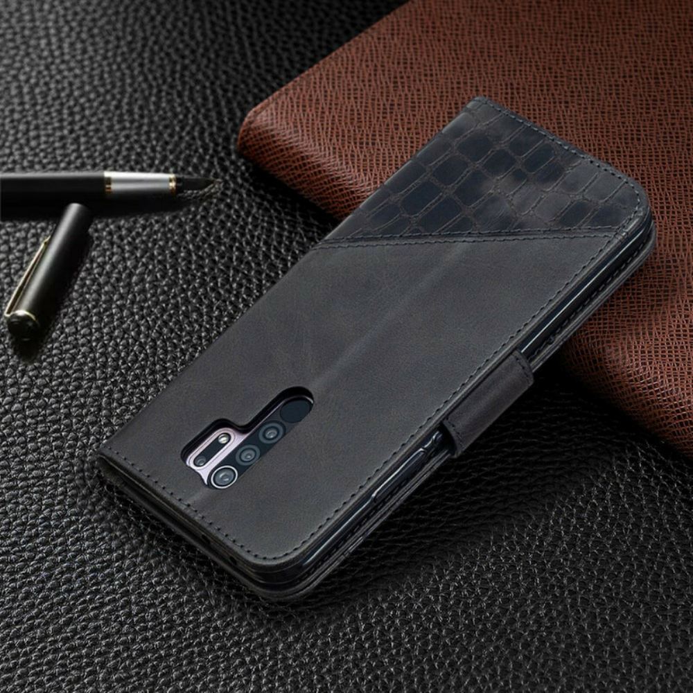 Kožené Pouzdro Na Xiaomi Redmi 9 Klasický Efekt Krokodýlí Kůže