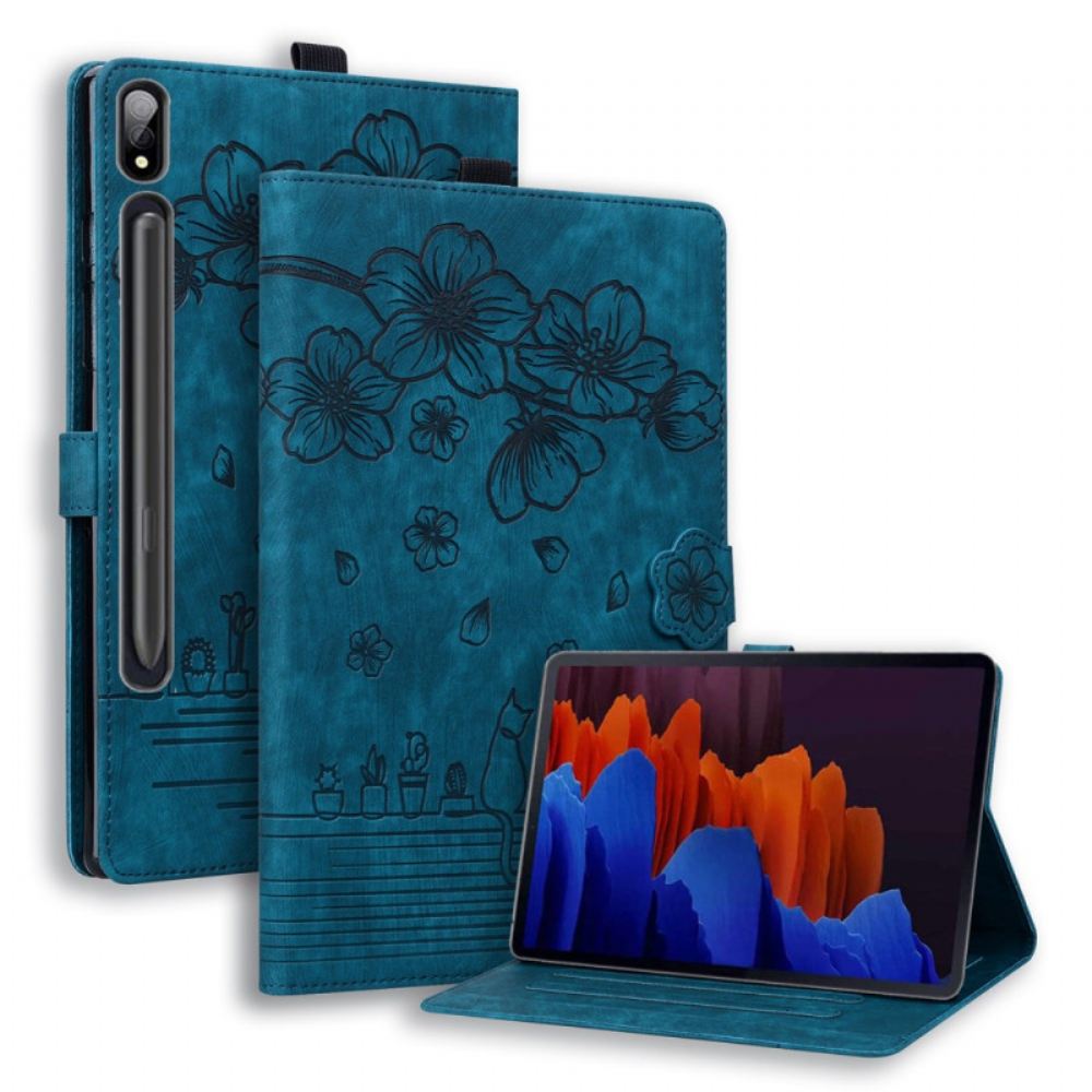 Kožený Kryt Samsung Galaxy Tab S9 Fe Plus Vzor Květin A Koček