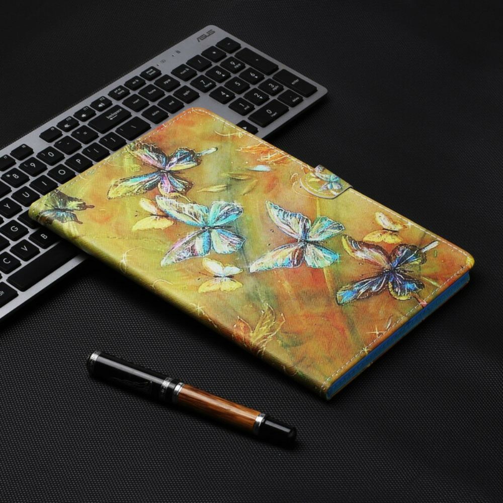 Kožené Pouzdro Na iPad 10.2" (2020) (2019) / Air 10.5" / Pro 10.5" Malovaní Motýli