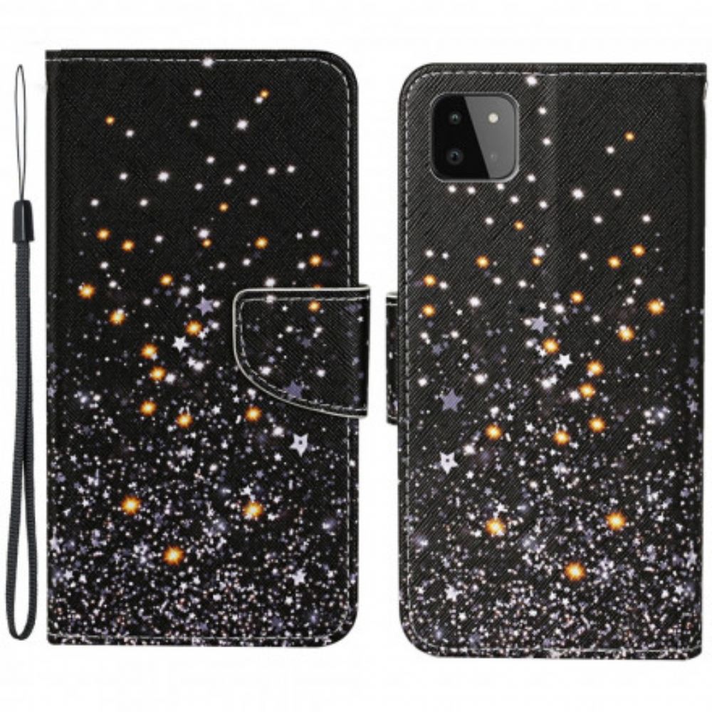Flipové Pouzdro Na Samsung Galaxy A22 5G Hvězdy A Flitry Se Šňůrkou