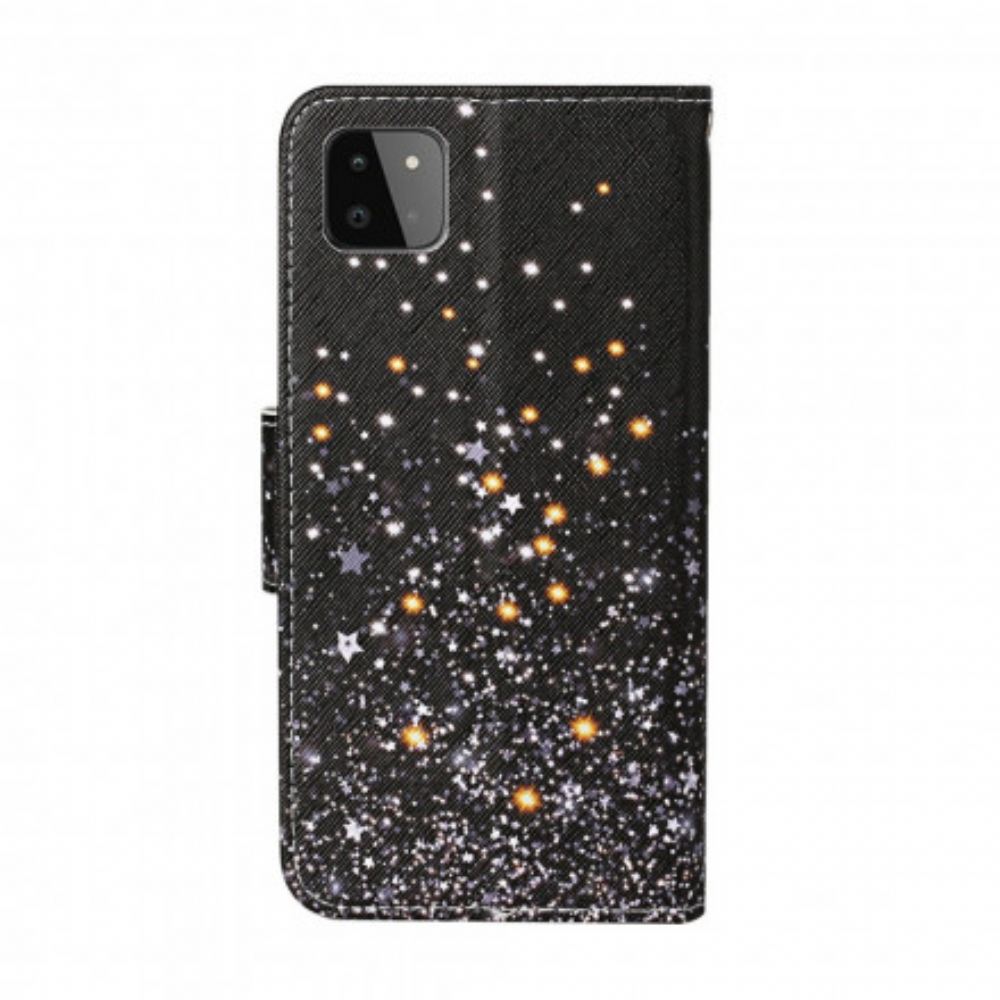 Flipové Pouzdro Na Samsung Galaxy A22 5G Hvězdy A Flitry Se Šňůrkou