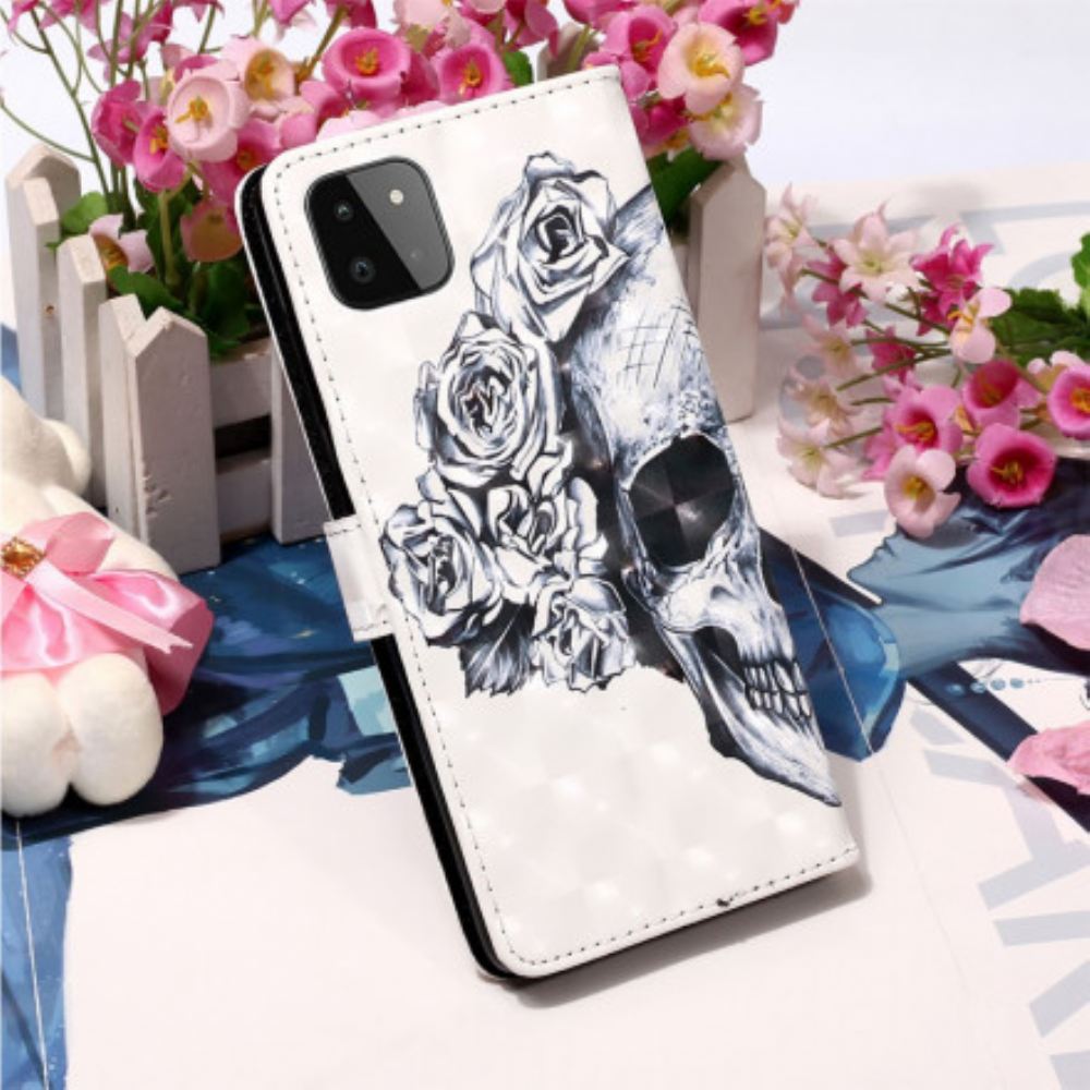 Flipové Pouzdro Na Samsung Galaxy A22 5G Květinová Lebka