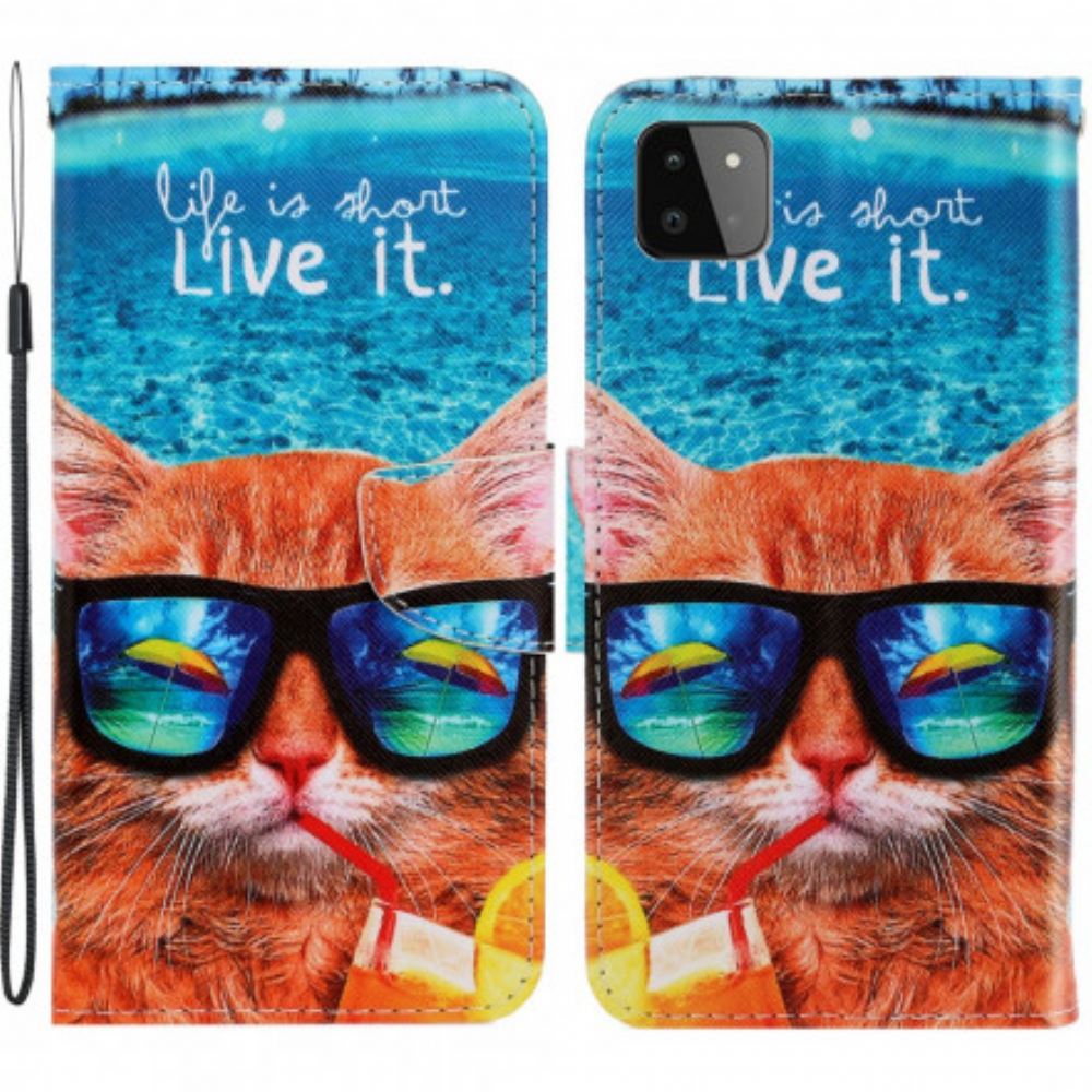 Flipové Pouzdro Na Samsung Galaxy A22 5G Na Lana Cat Live It Strappy