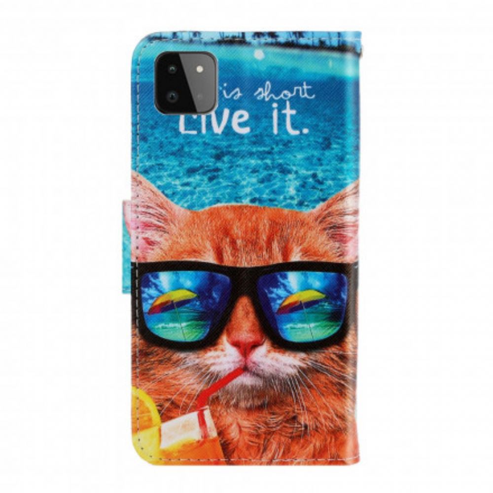 Flipové Pouzdro Na Samsung Galaxy A22 5G Na Lana Cat Live It Strappy