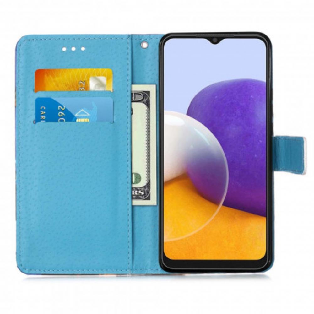 Flipové Pouzdro Na Samsung Galaxy A22 5G Na Lana Popruh Na Motýla Eiffelovy Věže