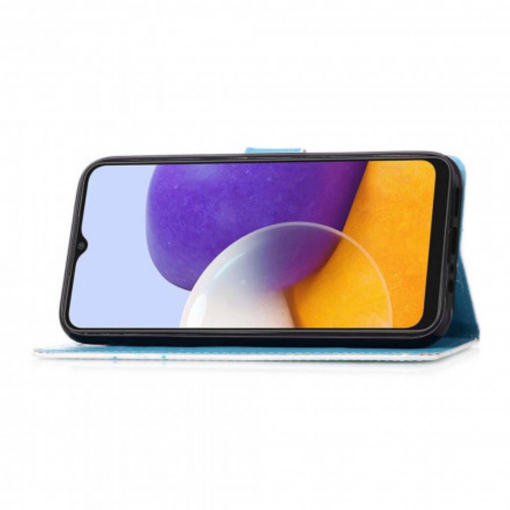 Flipové Pouzdro Na Samsung Galaxy A22 5G Na Lana Popruh Na Motýla Eiffelovy Věže