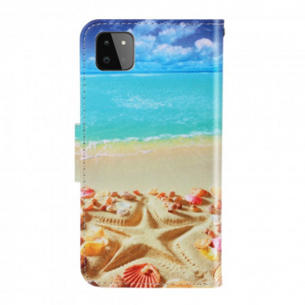 Flipové Pouzdro Na Samsung Galaxy A22 5G Na Lana Strappy Beach