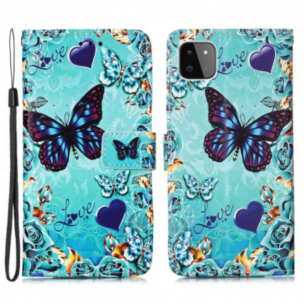 Flipové Pouzdro Na Samsung Galaxy A22 5G Zlatí Motýli