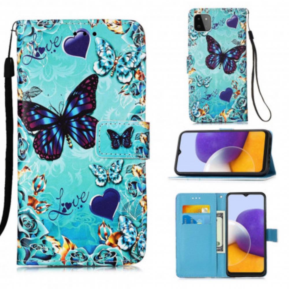 Flipové Pouzdro Na Samsung Galaxy A22 5G Zlatí Motýli